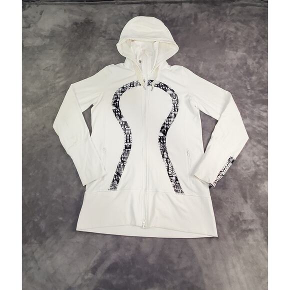 lululemon athletica Tops - Lululemon Size 10 Scuba Hoodie Slim Full Zip White Black Women’s Gym C19-21